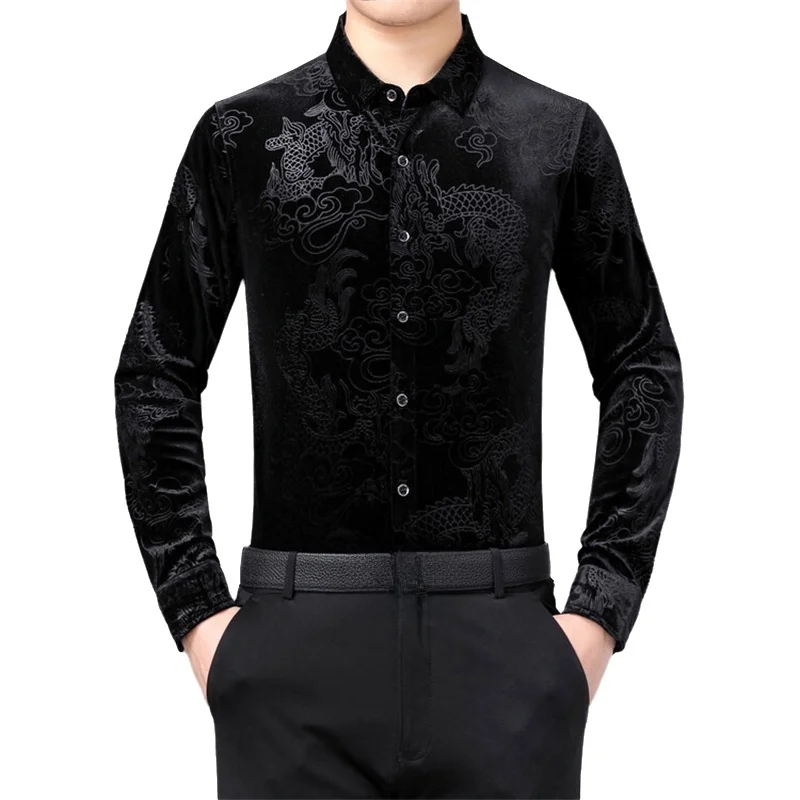 Men Formal Party Wear Shirt - Herenoverhemd met lange mouwen, Chinees drakenpatroon,