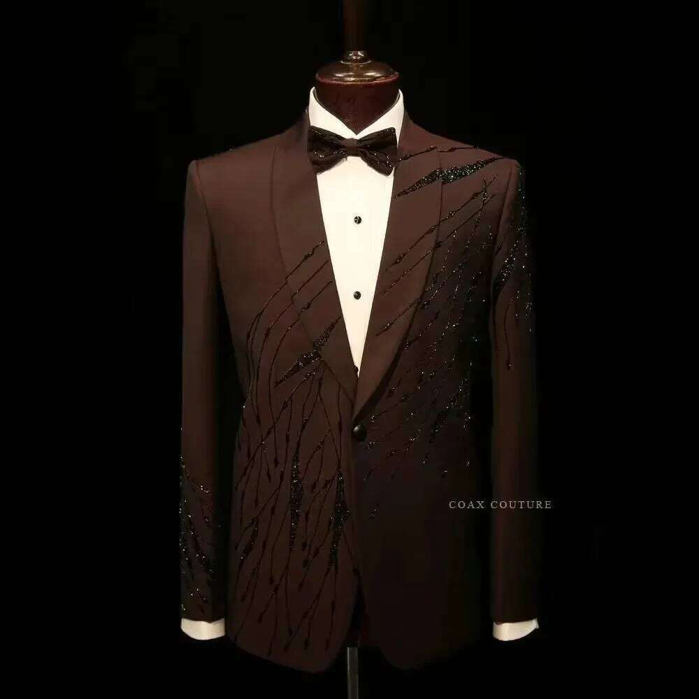 High End Men'S Formal Wear - Bruine hoogwaardige formele herenpakken met kralen