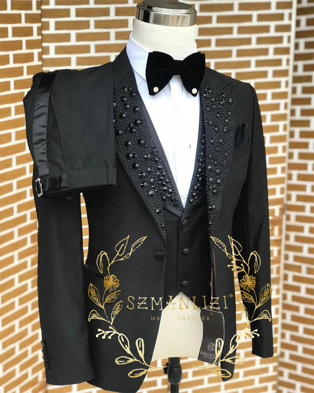 Men Formal Wear Wedding - Zwarte Mannen Pakken Luxe Steen Kristal