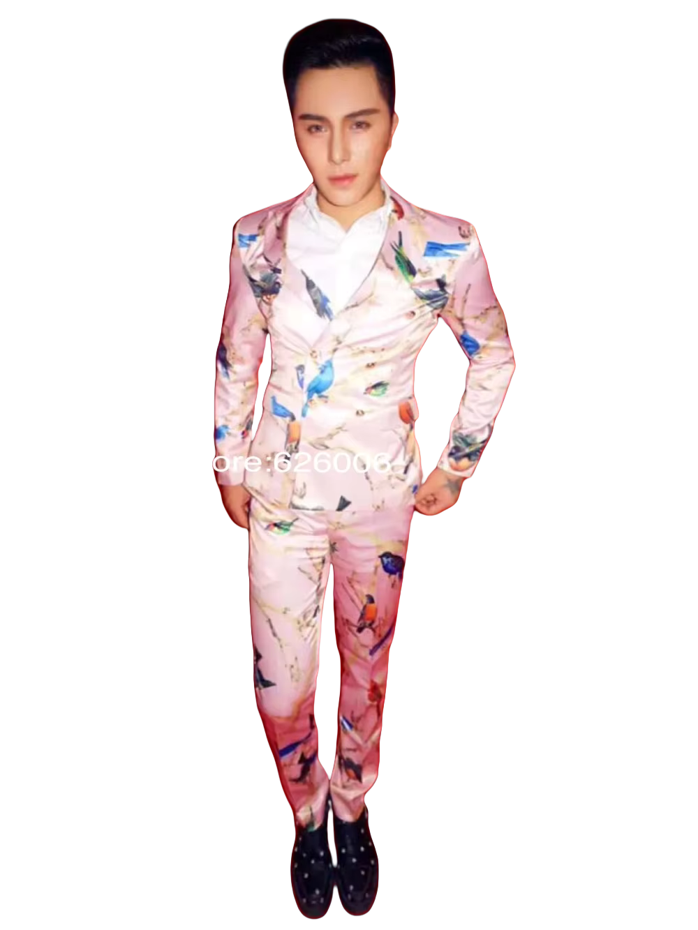Men Formal Party Wear Dress - Herenmode Bloem Roze Vogels Print Pakken