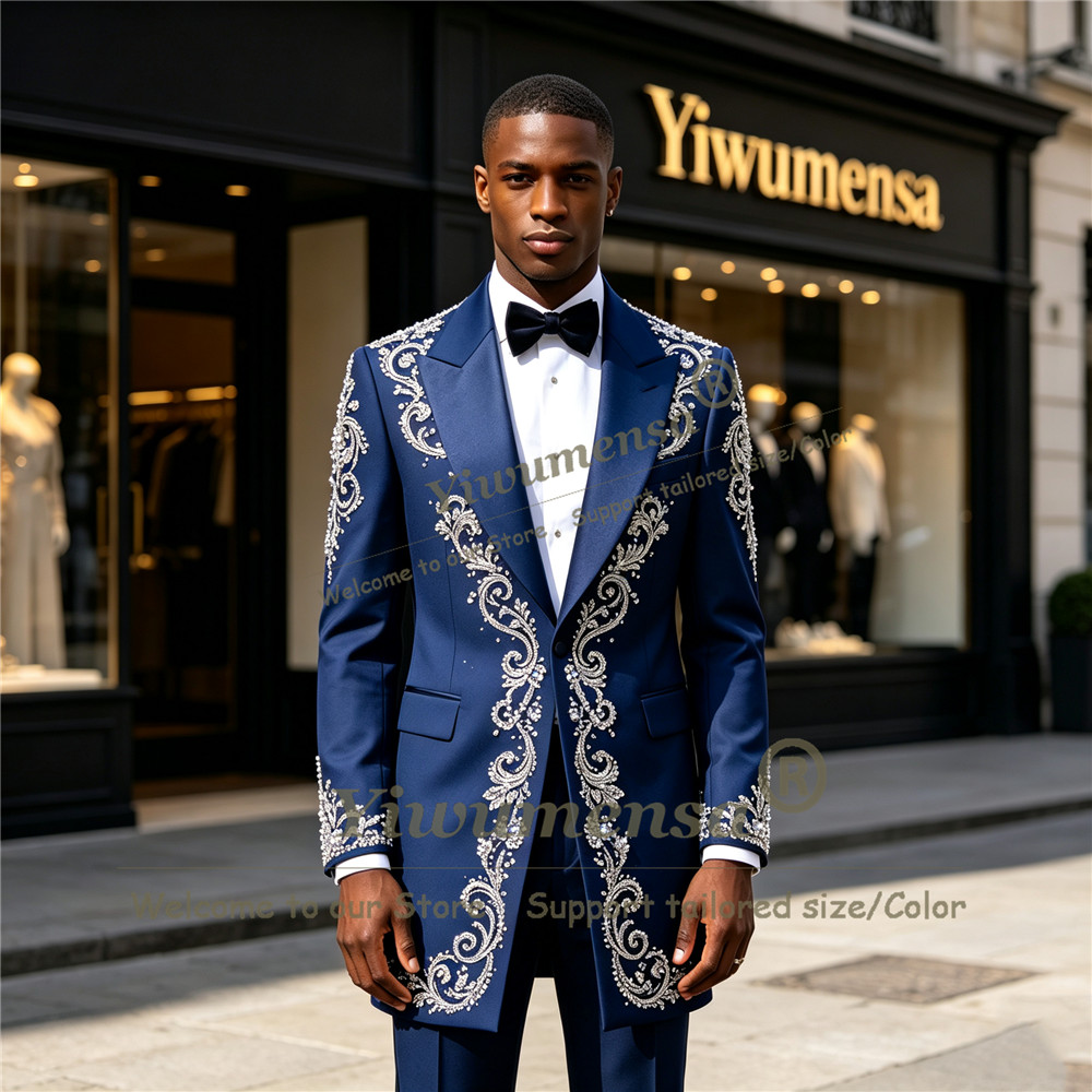 Men Formal Wear Wedding - Handgemaakte Kristallen Parelversiering Pak Heren Op