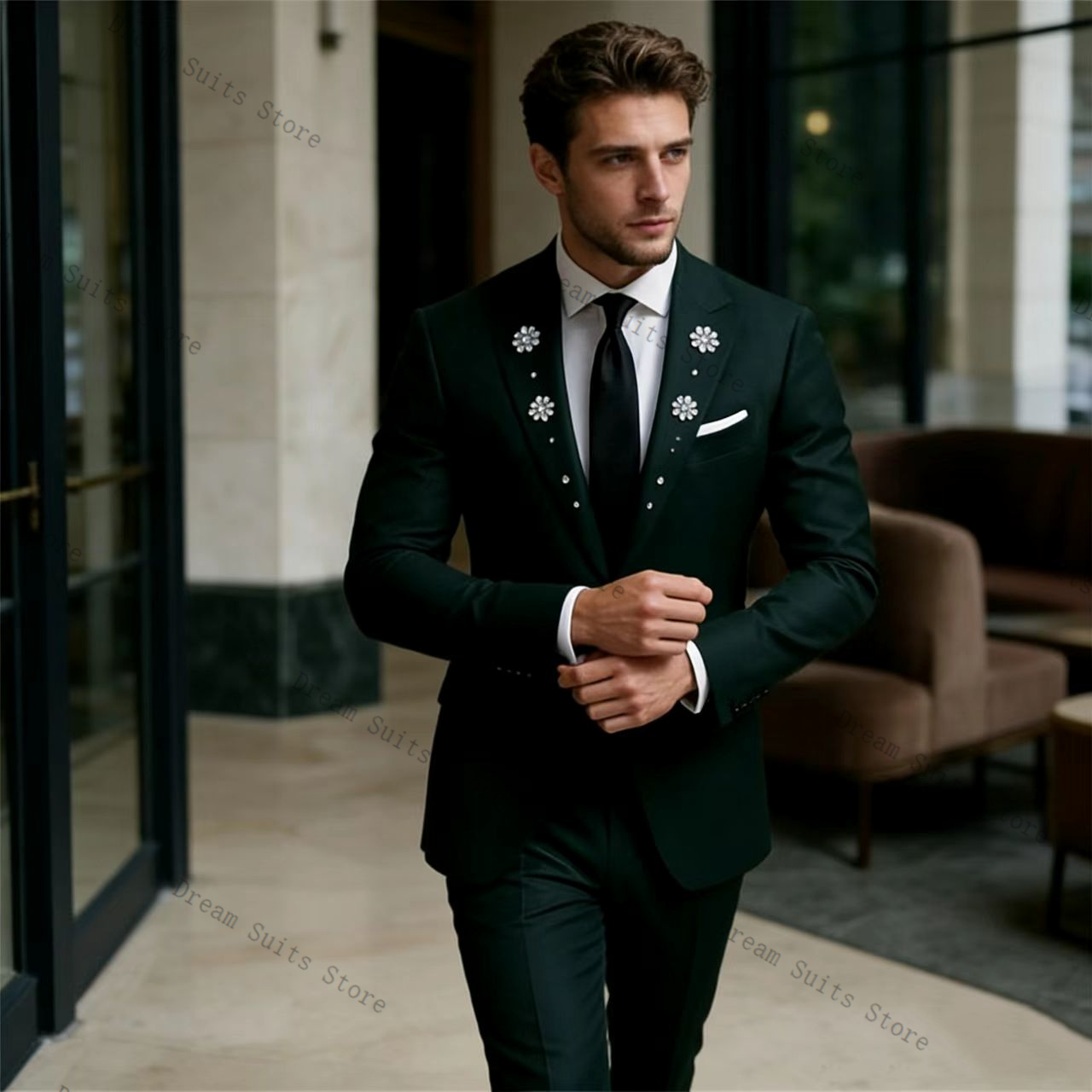 Men Formal Wear Green - Kristallen Mannen Pak Set 2 Stuks