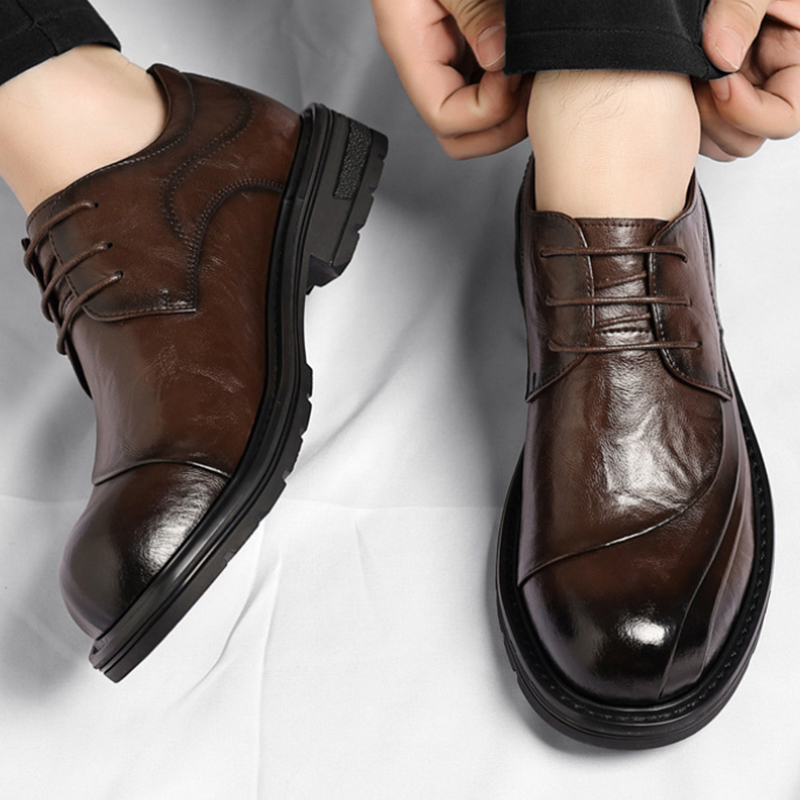 Men'S Formal Party Wear Shoes - Bruin gepolijst echt leer met veters,