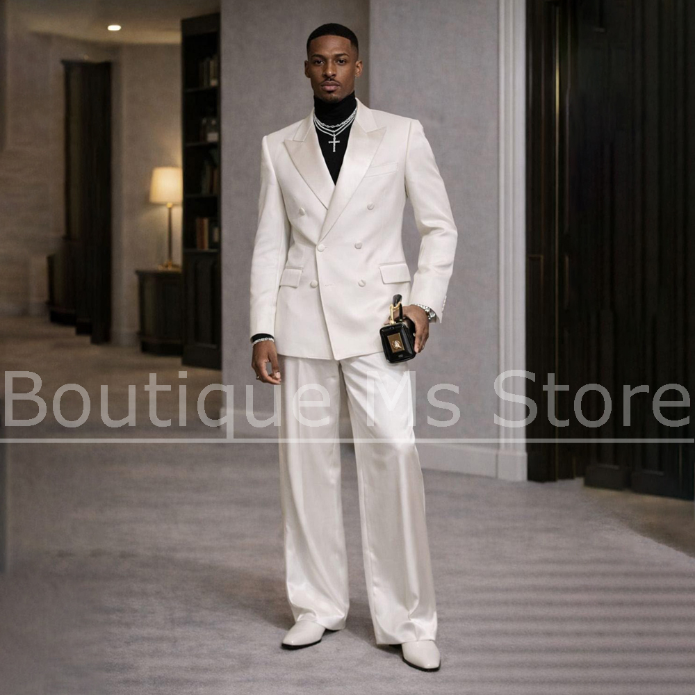 Men Formal Wear Wedding - Witte satijnen pak voor heren, 2-delig,