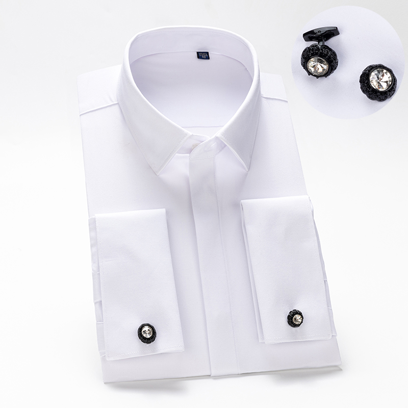 High End Men'S Formal Wear - Heren overhemd met Franse manchetknopen, lange