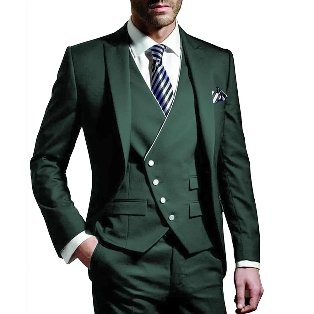 Men Formal Wear Green - Herenpak Legergroen 3-delig Bruidegomkleding Peak Lapel