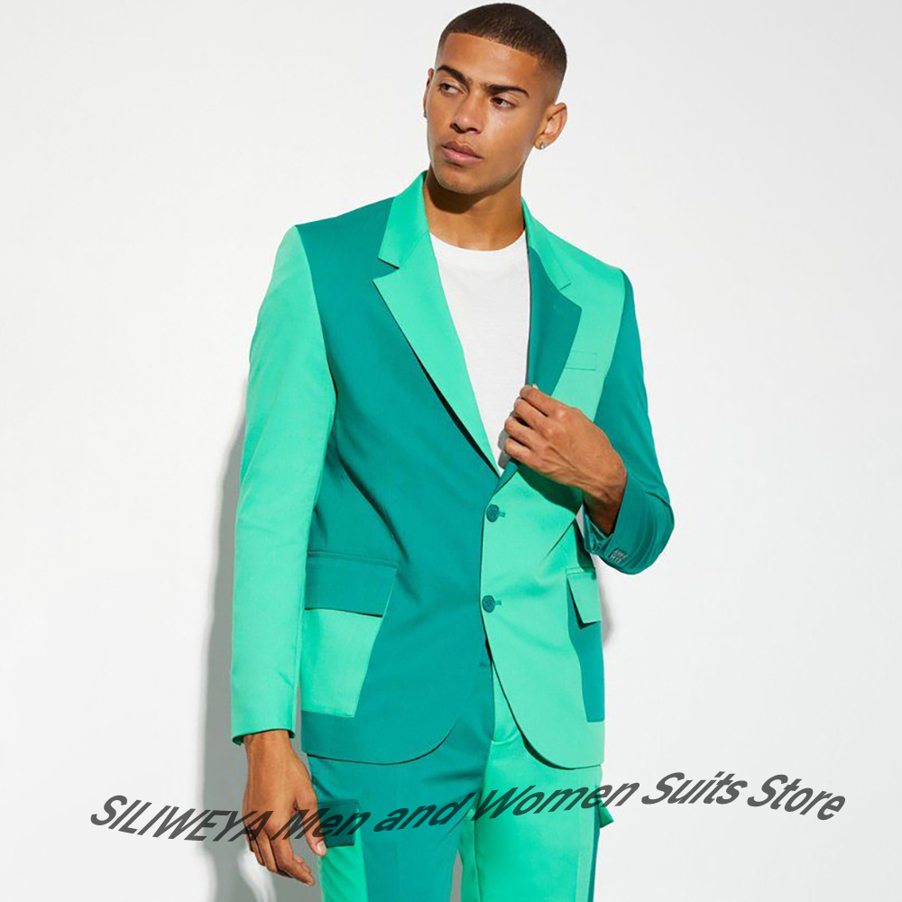 Men Formal Party Wear Dress - Stijlvolle tweekleurige turquoise blazer en broek