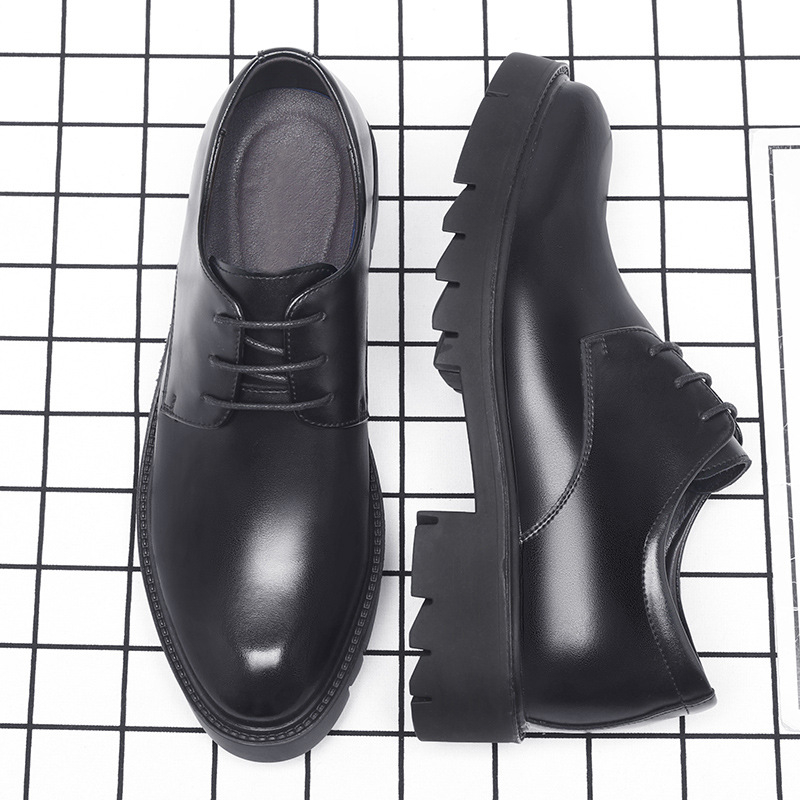 Men Formal Wear Office - Heren zwarte leren veterschoenen met dikke