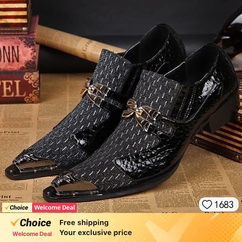 Men'S Formal Party Wear Shoes - Lente en herfst krokodillenleren metalen ijzeren