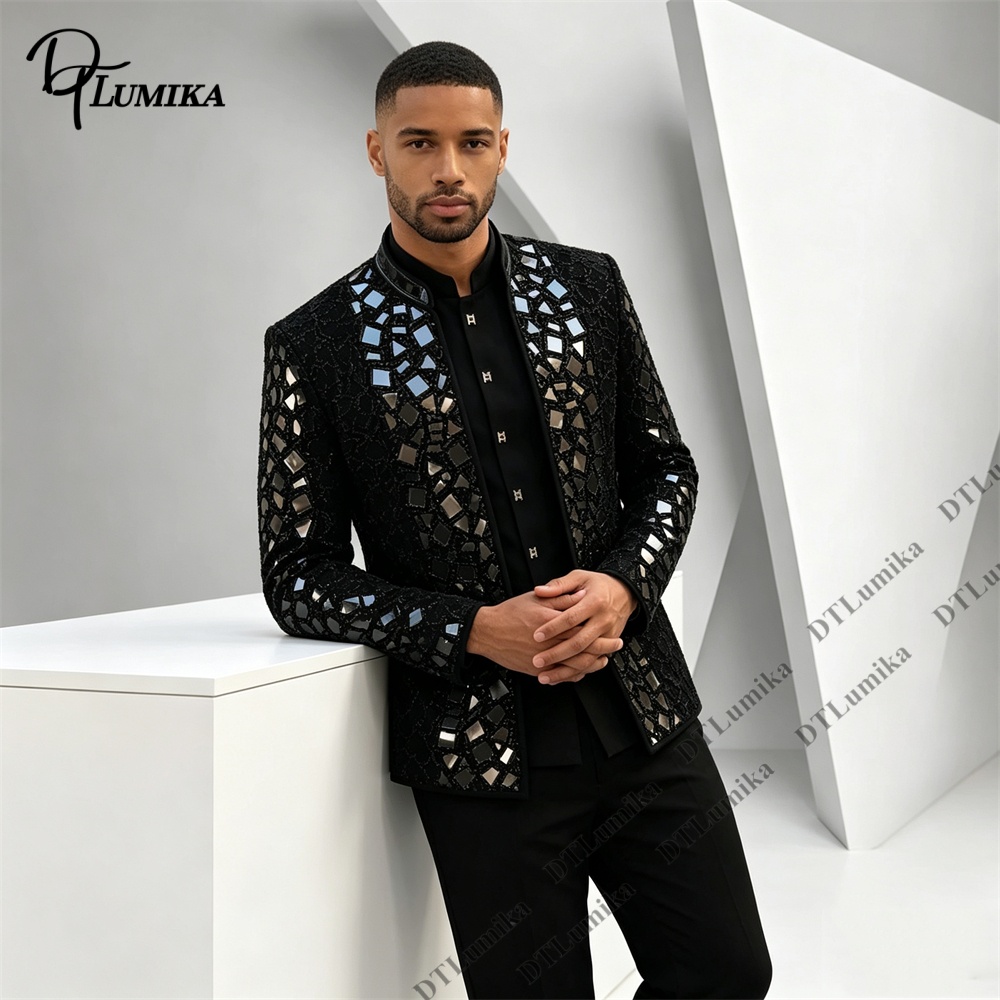 Heren zwart pak met mandarijnk - Men Formal Wear Office recensie en prijs